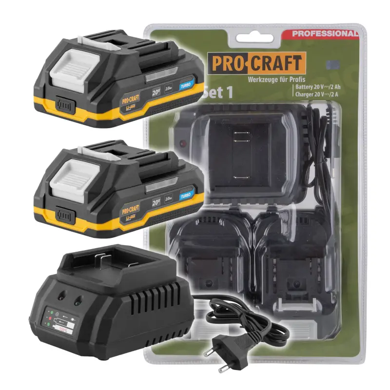 Sada baterie 20V 2Ah (2 ks) + 1 nabíječka Procraft PBC-Set 1 | PBC-Set 1