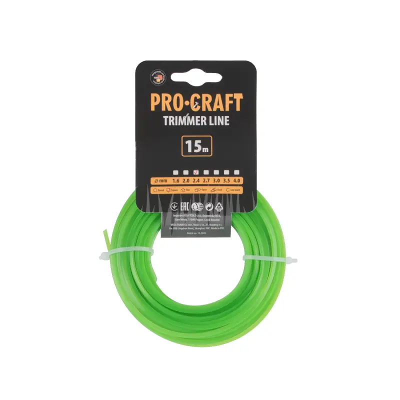 Struna žací (2.4mm) (15m) čtverec PROCRAFT KV-2.4/15 | KV-2.4/15