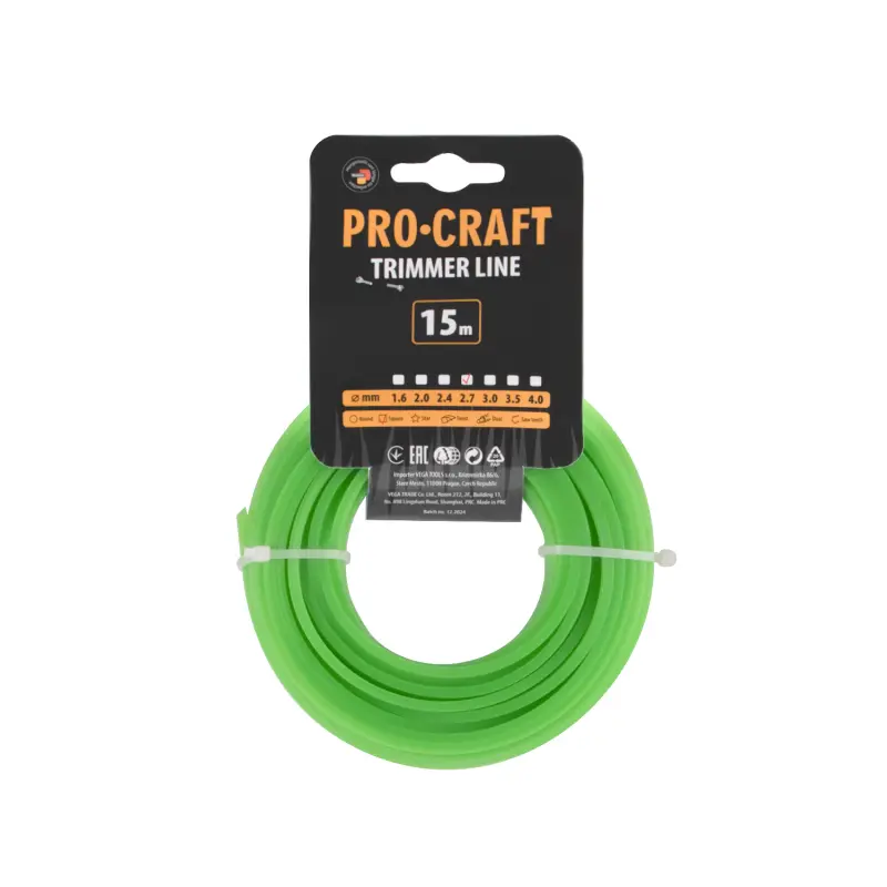 Struna žací (2.7mm) (15m) čtverec PROCRAFT KV-2.7/15 | KV-2.7/15