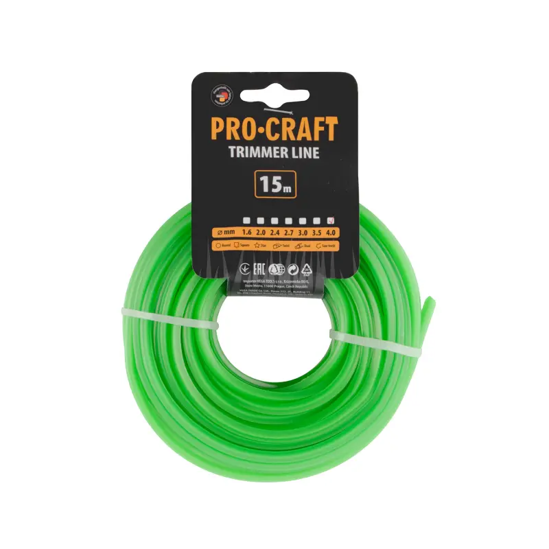 Struna žací (4mm) (15m) čtverec PROCRAFT KV-4/15 | KV-4/15