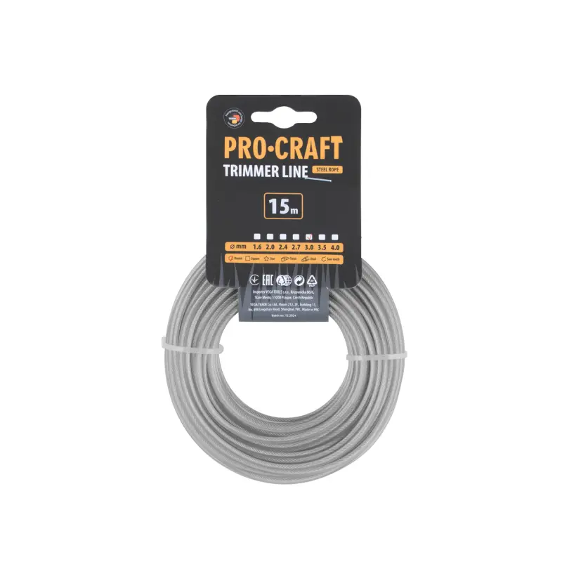 Struna žací zesílená (3mm) (15m) kulatá PROCRAFT KR/AR-3/15 | KR/AR-3/15
