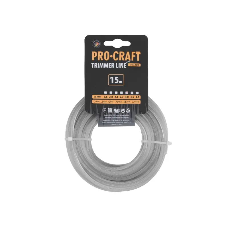 Struna žací zesílená (3mm) (15m) čtverec PROCRAFT KV/AR-3/15 | KV/AR-3/15