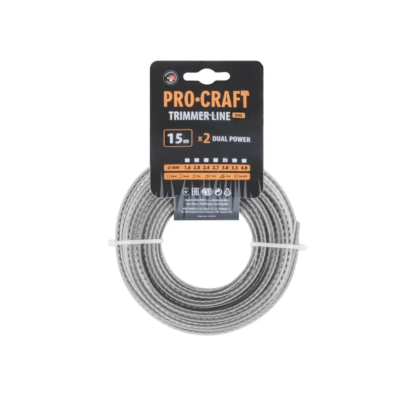 Struna žací (3mm) (s výztuhou) (15m) ozubená PROCRAFT KD/J-3/15 | KD/J-3/15