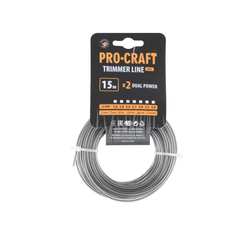 Struna žací (s výztuhou) (2.4mm) (15m) hvězda PROCRAFT ZI/J-2.4/15 | ZI/J-2.4/15