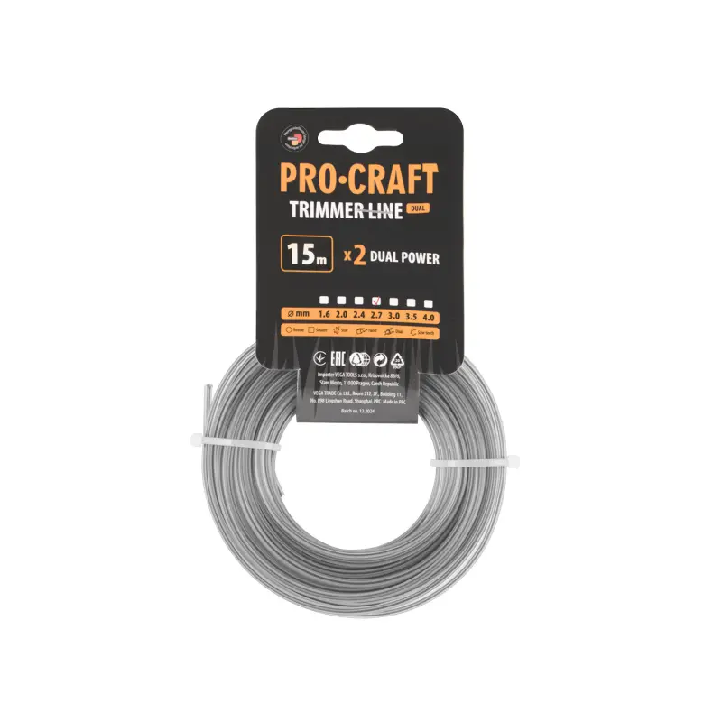 Struna žací (s výztuhou) (2.7mm) (15m) hvězda PROCRAFT ZI/J-2.7/15 | ZI/J-2.7/15