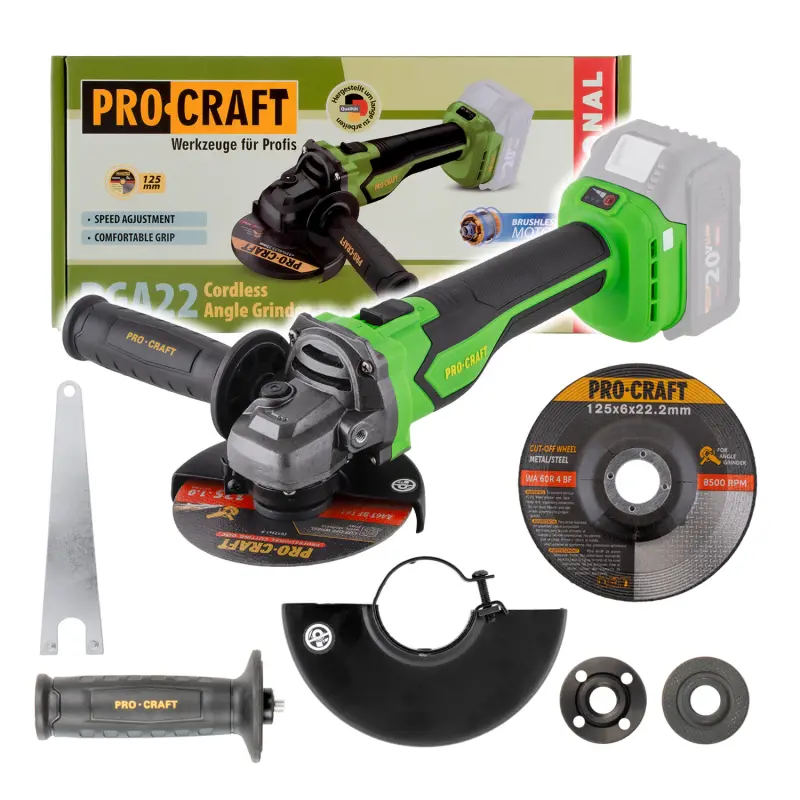 Aku úhlová bruska Procraft PGA22 (bez baterie a nabíječky), 125mm | PGA22-BB