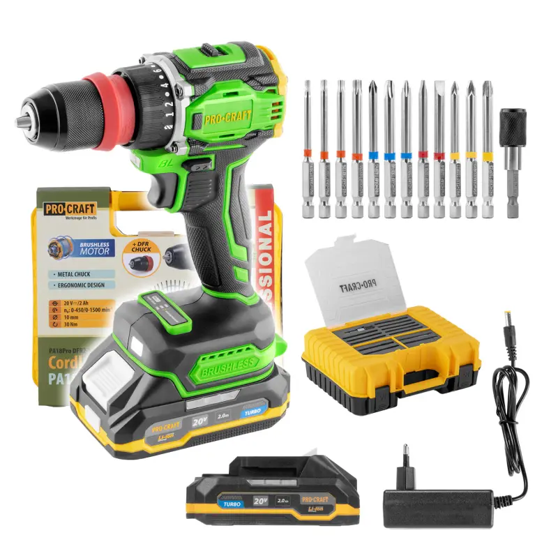 Aku šroubovák Procraft PA18ProDFR2 + sada bitů | PA18ProDFR2-1B-C