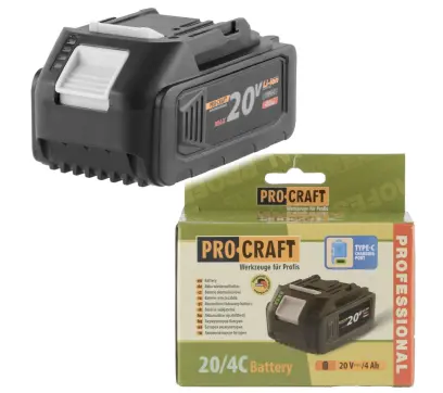 Baterie akumulátorová 20V Li-ion, 4000mAh USB Type C Procraft 20/4C (PRC20/4C)