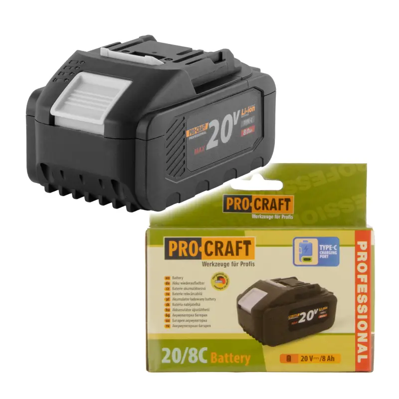 Baterie akumulátorová 20V Li-ion, 8000mAh USB Type C Procraft 20/8C | 20/8C