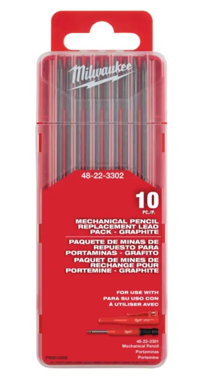 Grafitové tuhy Milwaukee do mechanické stavební tužky, 10 ks, tvrdost 2B, průměr 2,8 mm, 4932501901