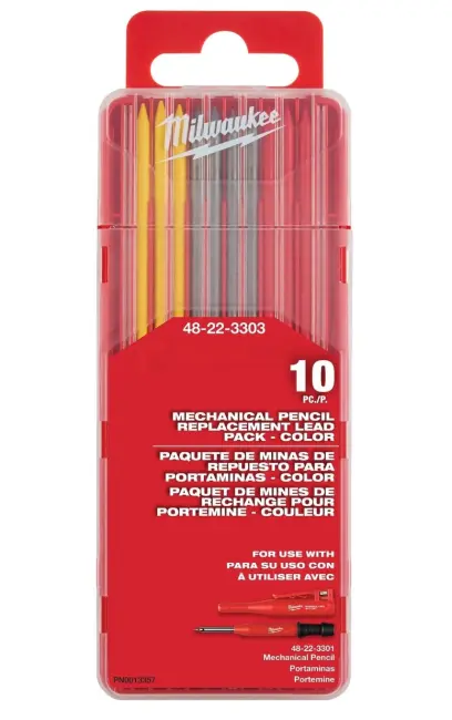 Barevné tuhy Milwaukee do mechanické stavební tužky, 10 ks, tvrdost 2B, průměr 2,8 mm, 4932501902