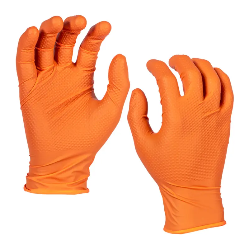 Pracovní rukavice jednorázové Milwaukee, oranžové, chemicky odolné, velikost 9 (L), 25 párů (univerzální: 50 ks), 4932501906