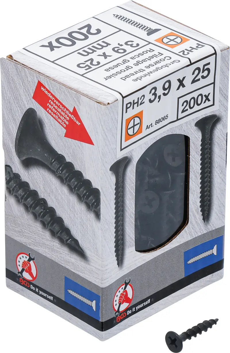 Sádrokartonové vruty PH2 hrubý závit 3,9 × 25 mm 200 ks Kraftmann 88065 (BGS1088065)