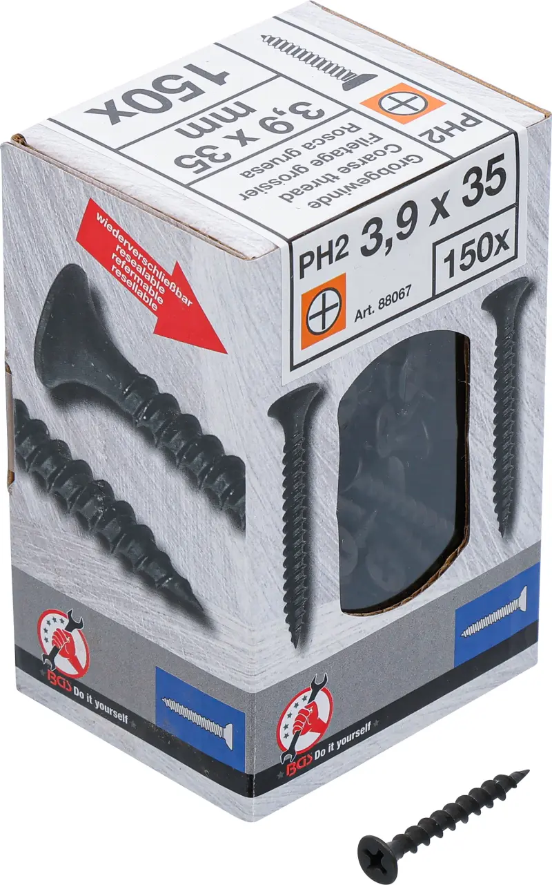 Sádrokartonové vruty PH2 hrubý závit 3,9 × 35 mm 150 ks Kraftmann 88067 (BGS1088067)
