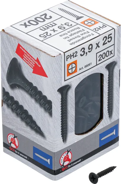 Sádrokartonové vruty PH2 Jemný závit 3,9 × 25 mm 200 ks Kraftmann 88061 (BGS1088061)