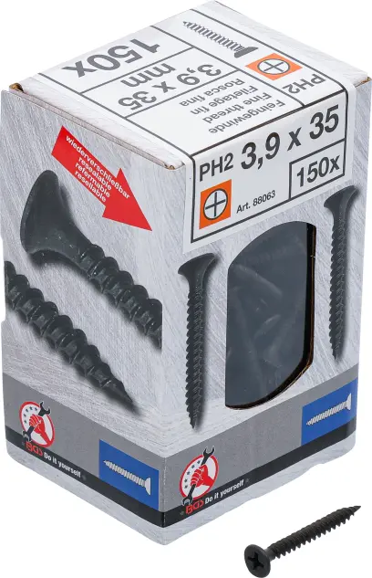 Sádrokartonové vruty PH2 Jemný závit 3,9 × 35 mm 150 ks Kraftmann 88063 (BGS1088063)