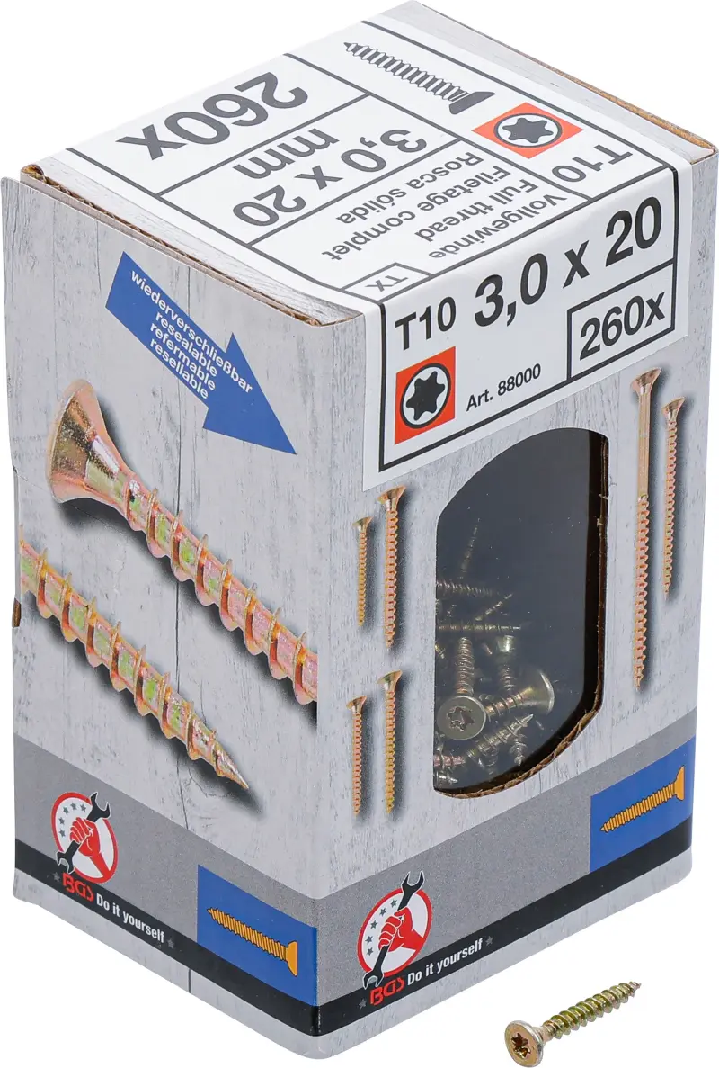 Víceúčelové šrouby T-profil T10 3,0 x 20 mm 260 ks Kraftmann 88000 (BGS1088000)