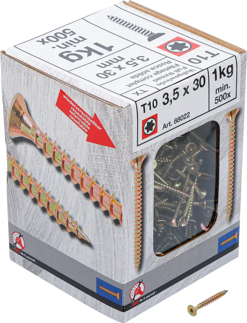 Víceúčelové šrouby T-profil T10 3,5 x 30 mm 1 kg / 500 ks Kraftmann 88022 (BGS1088022)