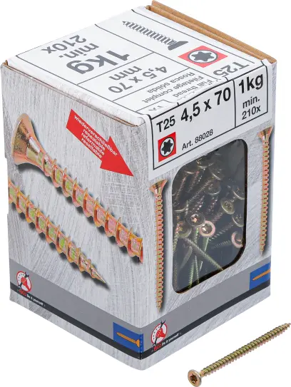 Víceúčelové šrouby T-profil T20 4,5 x 70 mm 1 kg / 210 ks Kraftmann 88028 (BGS1088028)