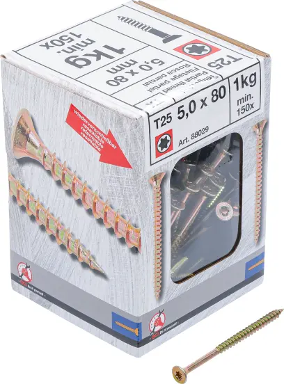 Víceúčelové šrouby T-profil T25 5,0 x 80 mm 1 kg / 150 ks Kraftmann 88029 (BGS1088029)