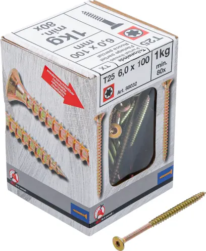 Víceúčelové šrouby T-profil T25 6,0 x 100 mm 1 kg / 80 ks Kraftmann 88032 (BGS1088032)