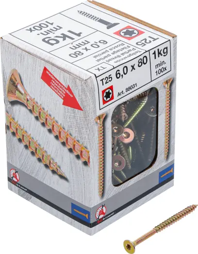 Víceúčelové šrouby T-profil T25 6,0 x 80 mm 1 kg / 100 ks Kraftmann 88031 (BGS1088031)