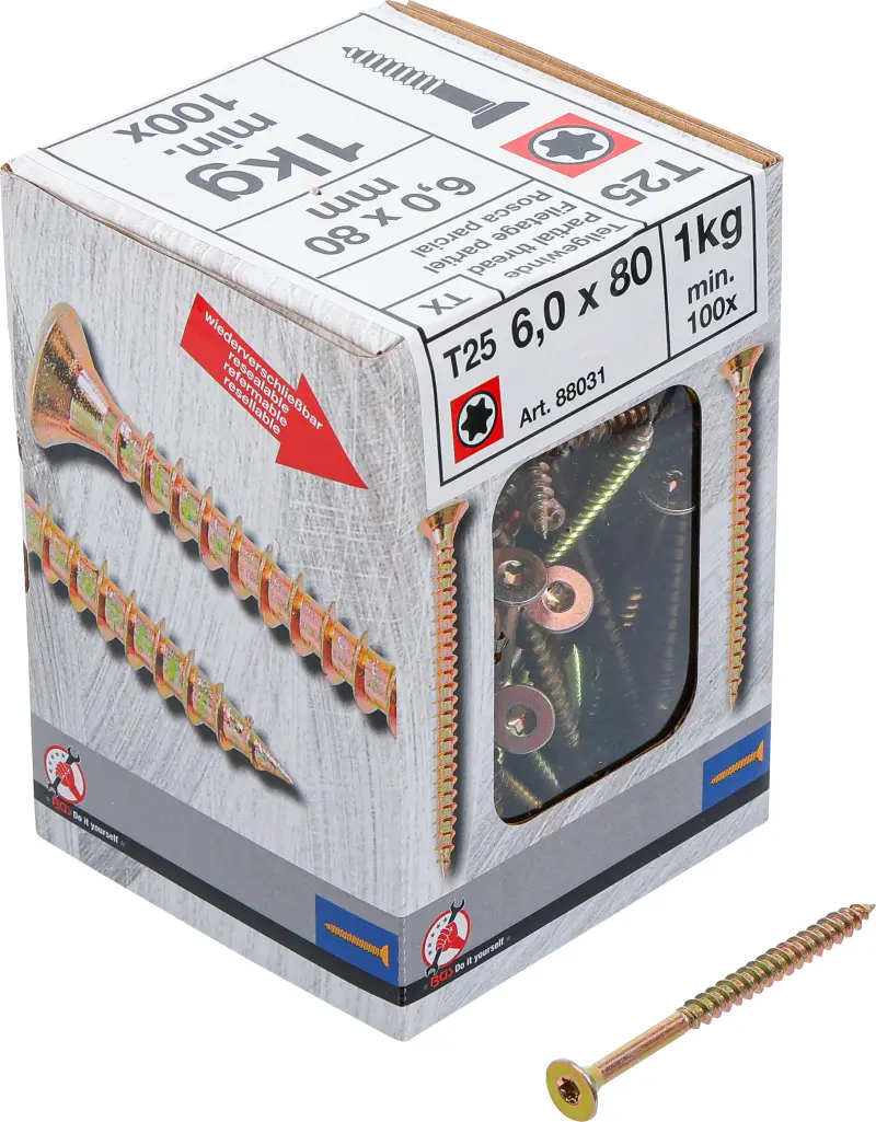 Víceúčelové šrouby T-profil T25 6,0 x 80 mm 1 kg / 100 ks Kraftmann 88031 (BGS1088031)