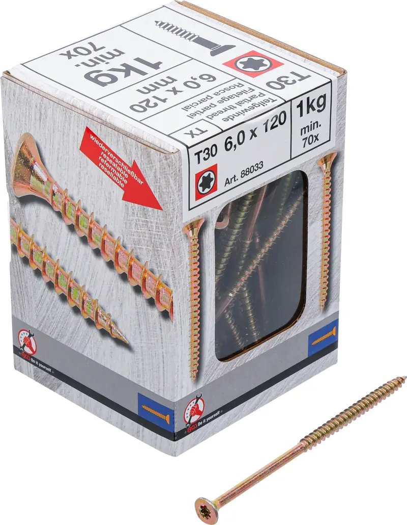 Víceúčelové šrouby T-profil T30 6,0 x 120 mm 1 kg / 70 ks Kraftmann 88033 (BGS1088033)