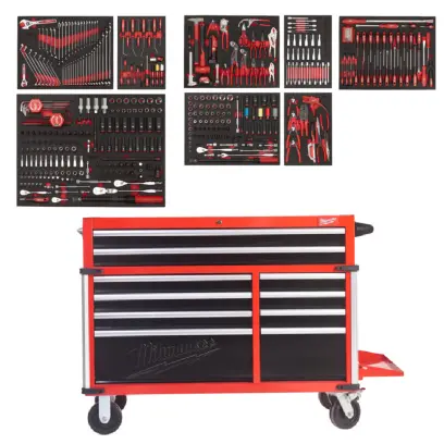 257519-vybaveny-dilensky-vozik-milwaukee-toolguard-10-zasuvek-501-ks-naradi-4932502079