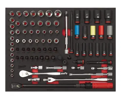 Sada nářadí Milwaukee v pěnové vložce do vozíku 46"/36", 1/2" ráčna a hlavice, 85 ks, 4932502082