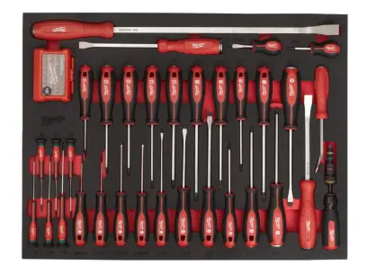 Sada nářadí Milwaukee v pěnové vložce do vozíku 46"/36", šroubováky a páčidla, 70 ks, 4932502084