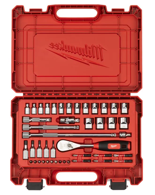 Sada ráčny 3/8" Milwaukee s komfortní rukojetí a nástrčnými hlavicemi, 42Ks, 4932498333 (MI4932498333)