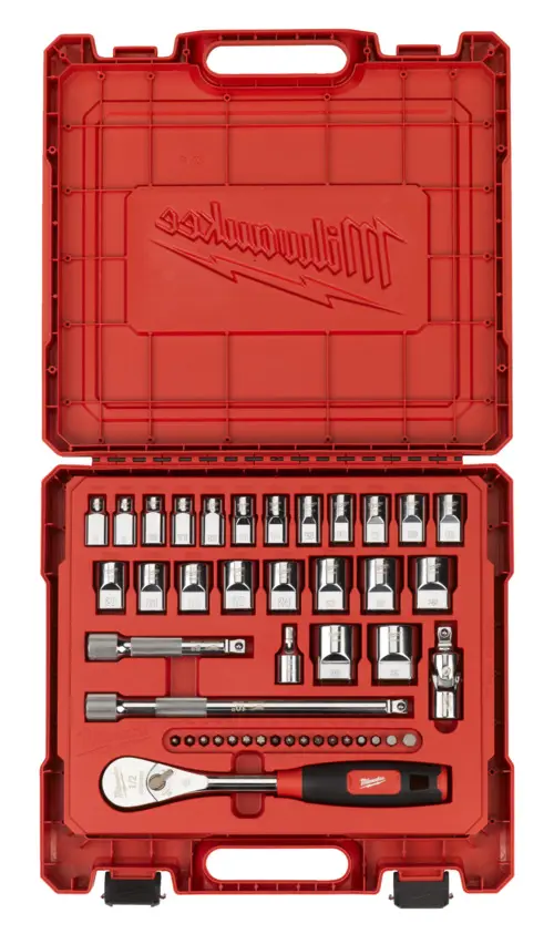 Sada ráčny 1/2" Milwaukee s komfortní rukojetí a nástrčnými hlavicemi, 44Ks, 4932498334