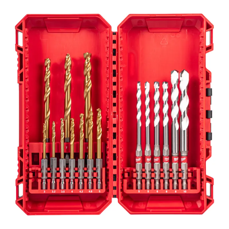 Vrtáky Milwaukee RED HEX 1/4" - SHOCKWAVE HSS-TiN, sada 16 ks, 4932502435