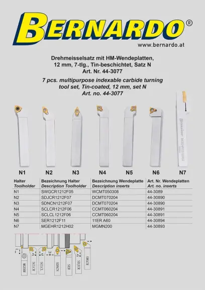 Soustružnické nože Bernardo HM 12 mm (Sada 7 dílů) (BER443077)