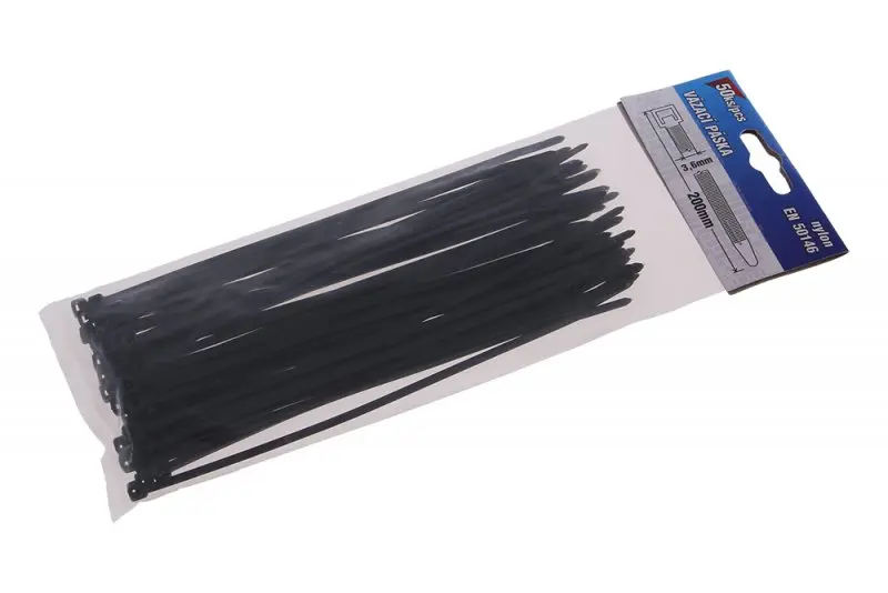 Vázací pásky 200x3.6mm 50ks černá (L23814)