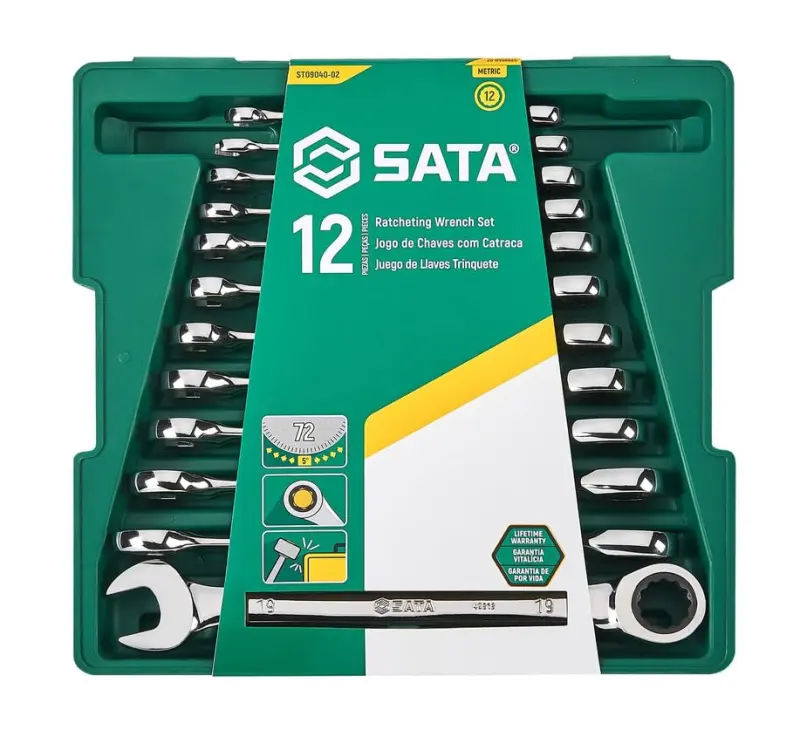 Očkoploché ráčnové klíče 8 ÷ 19 mm v kazetě SATA Tools ST09040-02 - 12 ks (SATAST09040-02)