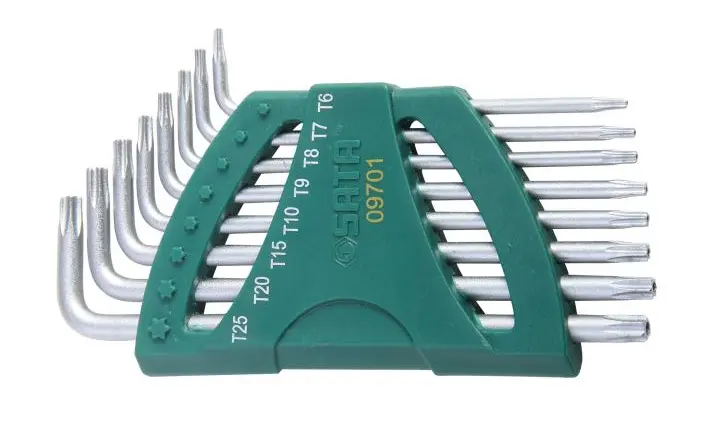 Zástrčné klíče Torx s vrtáním SATA ST097101J, chromované (Sada 8 ks) (SATAST09701)