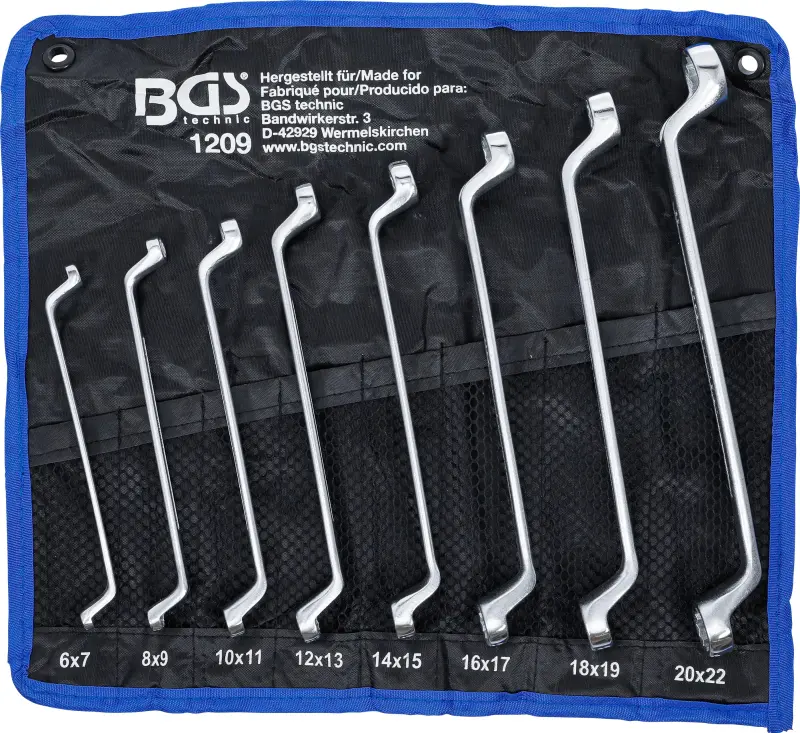 Oboustranné očkové klíče 6 ÷ 22 mm BGS101209, vyhnuté, DIN 838. Sada 8 dílů v tašce (BGS101209)