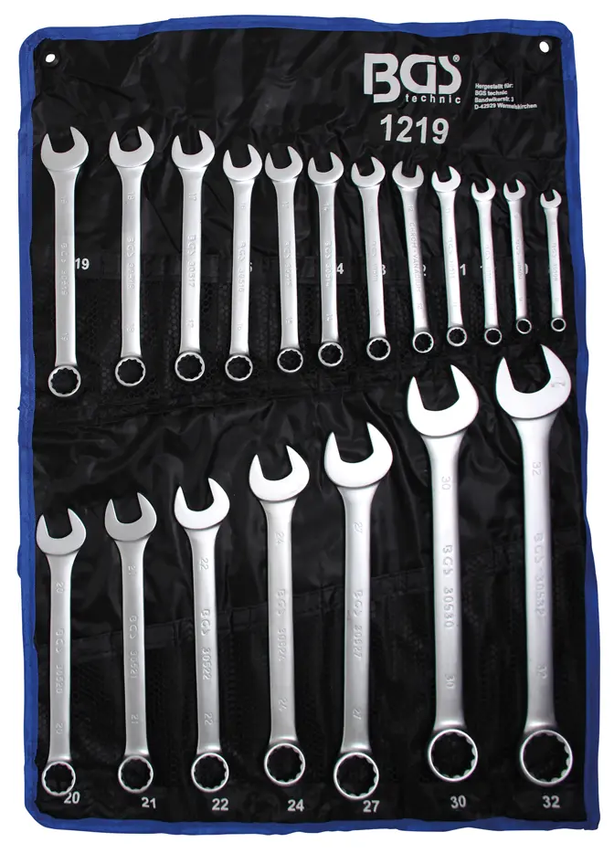 Očkoploché klíče 8 ÷ 32 mm BGS101219 dle DIN 3113A. Sada 19 dílů v tašce (BGS101219)