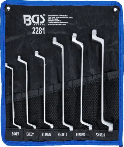 BGS 2281 Očkové klíče E-profil E6 ÷ E24 hluboce vyhnuté (Sada 6 dílů v kazetě) (BGS102281)