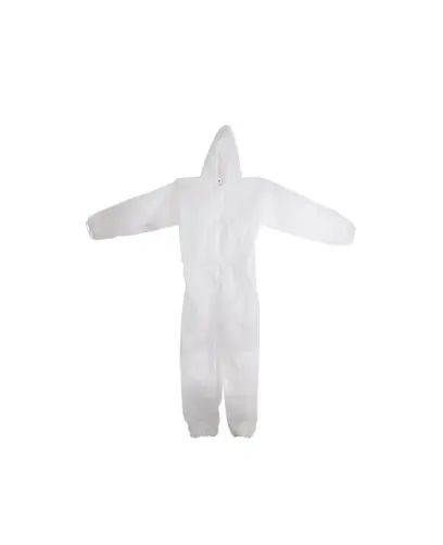 Bílý polypropyl.overal m s kapucí, Levior 50585 (L50585)