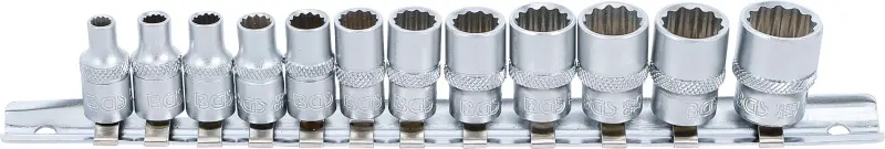 BGS 2755 Nástrčné 12hranné hlavice 1/4" palcové 5/32 ÷ 9/16". Sada 12 ks na kolejnici (BGS102755)