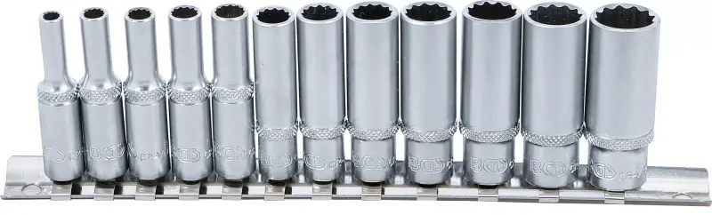 Sada nástrčných dvanáctihranných hlavic, prodloužené 6,3 mm (1/4") palcové velikosti (12 dílů) BGS102757 (BGS102757)