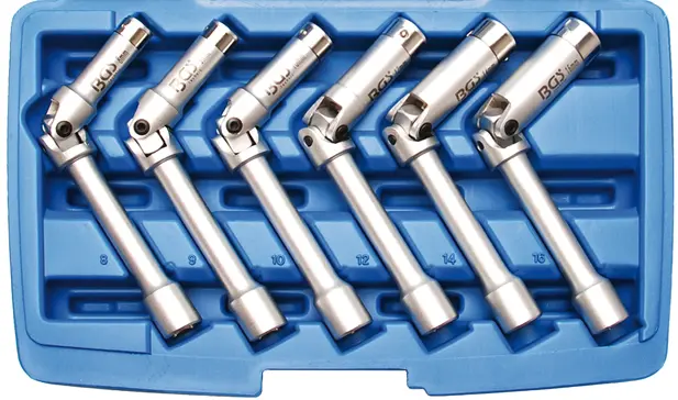 Nástrčné hlavice 3/8" 8 ÷ 16 mm, délka 158 mm BGS102986 pro zapalovací a žhavící svíčky. Sada 6 dílů (BGS102986)