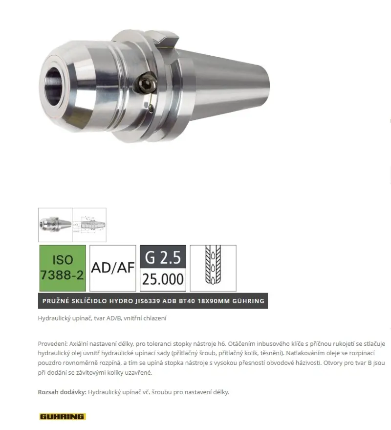 Pruzné sklicidlo hydro JIS6339 ADB BT40 18x90mm GÜ (EDE34931800)