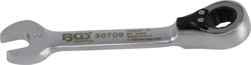 BGS 30709 Očkoplochý klíč 9 mm s ráčnou, extra krátký (BGS1030709)