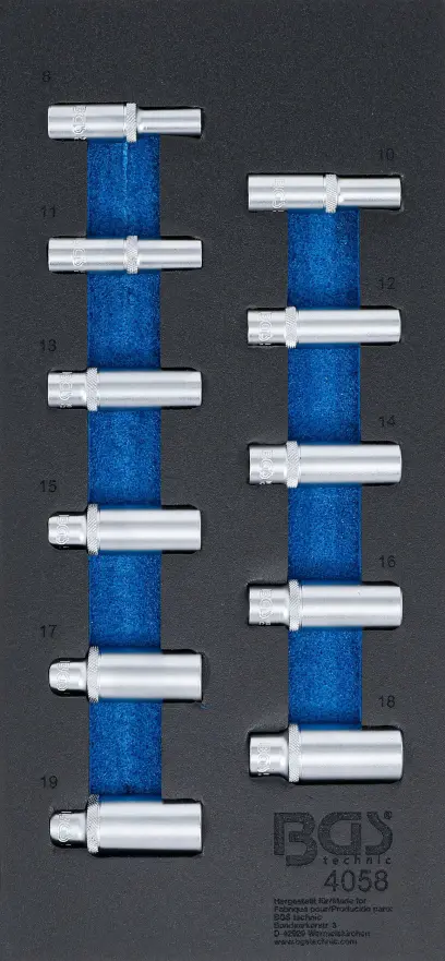Nástrčné bitové hlavice 3/8", šestihran 8 ÷ 19 mm. (Sada 11 dílů). BGS 4058 (BGS104058)