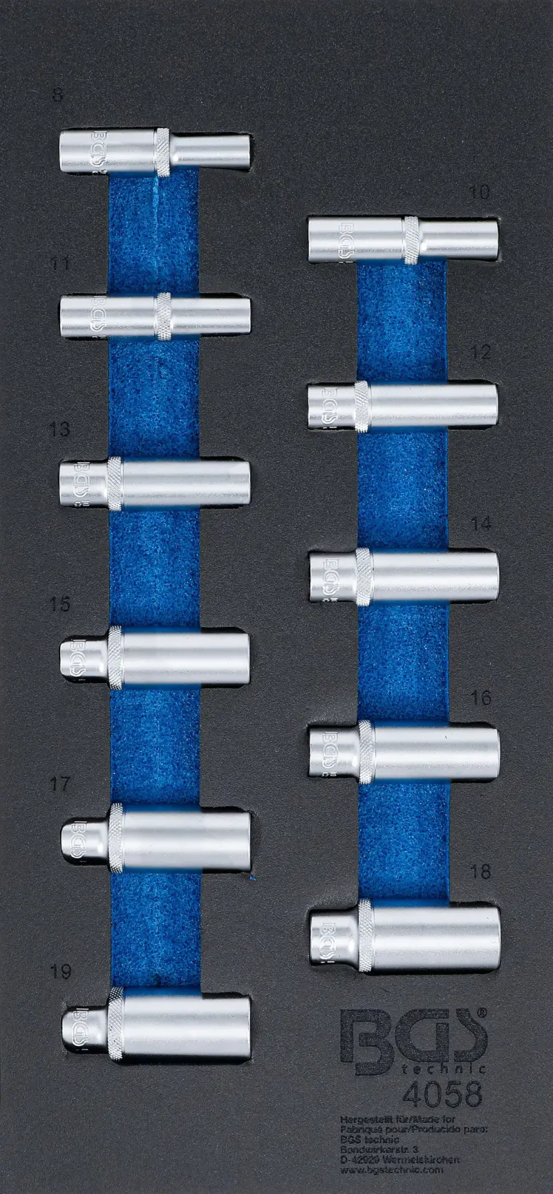 Nástrčné bitové hlavice 3/8", šestihran 8 ÷ 19 mm. (Sada 11 dílů). BGS 4058 (BGS104058)