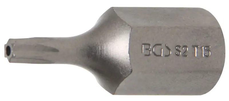 Bit  Délka 30 mm  pohon vnější šestihran 10 mm (3/8")  T-profil (pro Torx) s otvorem T15
